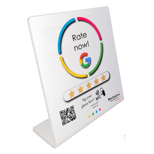 5 - Google értékelésgyűjtő NFC állvány QR kóddal - fehér - angol