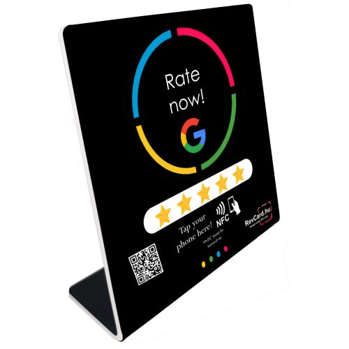 6 - Google értékelésgyűjtő NFC állvány QR kóddal - fekete - angol
