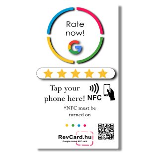   6 - Google értékelésgyűjtő NFC kártya QR kóddal és ajándék nyakbaakasztóval - angol