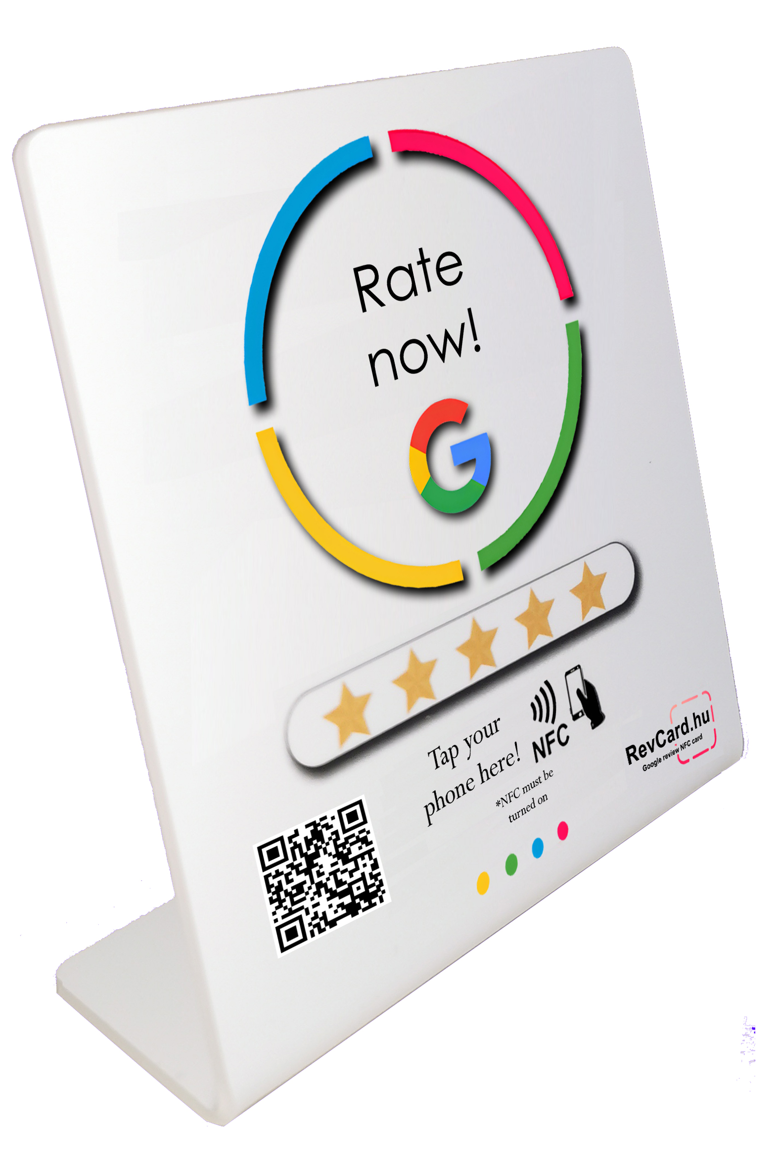 NFC Google értékelésgyűjtő állvány - fehér angol